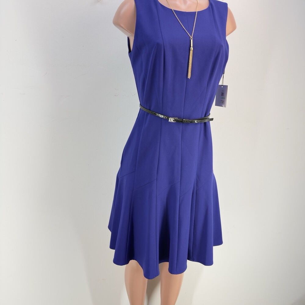 Calvin Klein Blue Dress Full Skirt Fit & Flare Party Sz 8 NWT - Picture 3 of 17